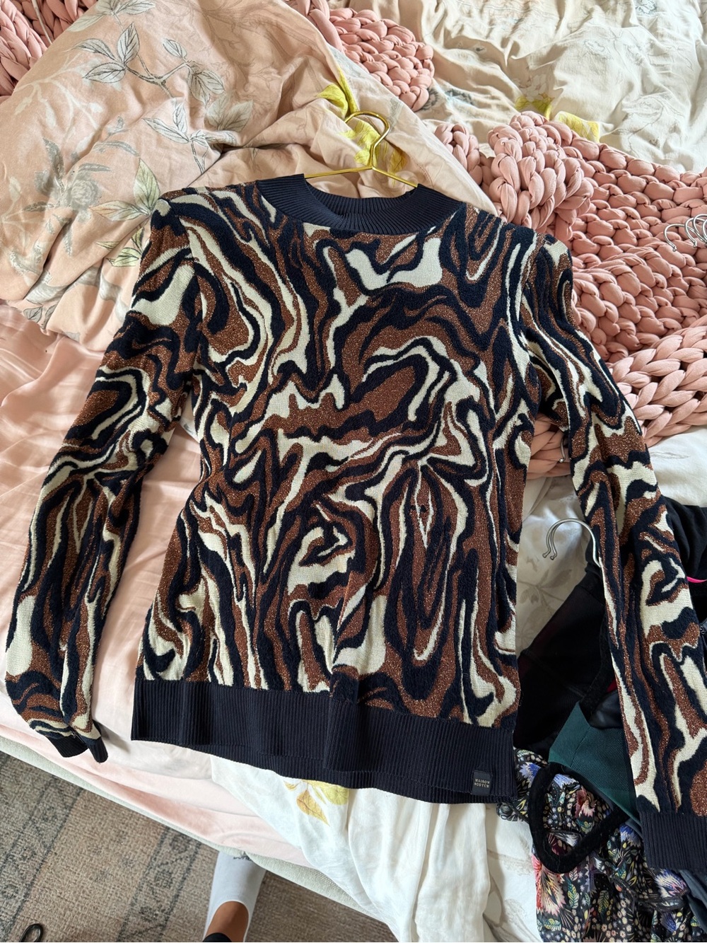 Scotch & Soda Brown, Cream & Black Swirl Knit Sweater